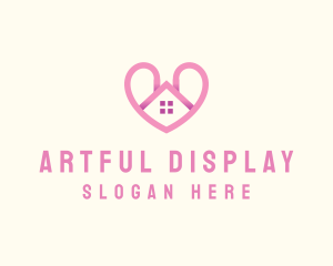 Pink Love Heart Home logo design