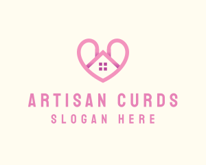 Pink Love Heart Home logo design