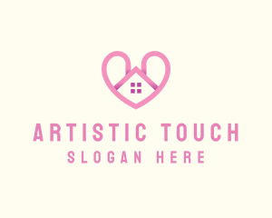 Pink Love Heart Home logo design