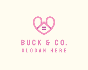 Pink Love Heart Home logo design