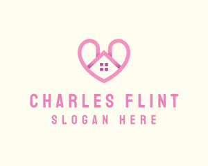 Pink Love Heart Home logo design