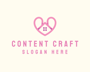 Pink Love Heart Home logo design