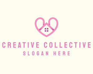 Pink Love Heart Home logo design