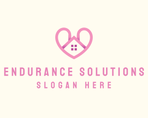 Pink Love Heart Home logo design