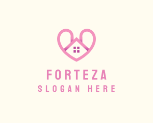 Pink Love Heart Home logo design