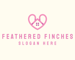 Pink Love Heart Home logo design