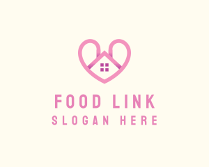 Pink Love Heart Home logo design