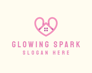 Pink Love Heart Home logo design