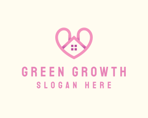 Pink Love Heart Home logo design