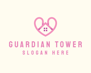 Pink Love Heart Home logo design