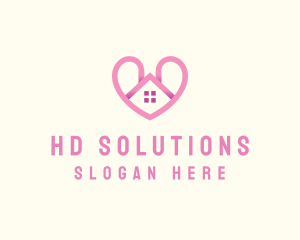 Pink Love Heart Home logo design