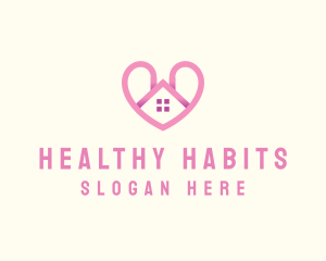 Pink Love Heart Home logo design