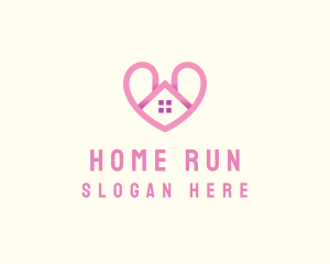 Pink Love Heart Home logo design