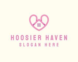 Pink Love Heart Home logo design