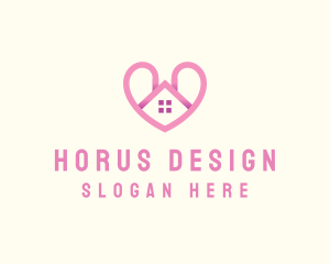 Pink Love Heart Home logo design