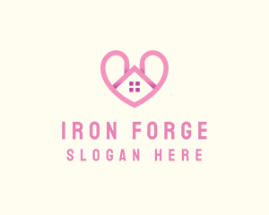 Pink Love Heart Home logo design