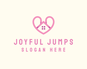 Pink Love Heart Home logo design