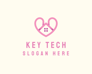 Pink Love Heart Home logo design