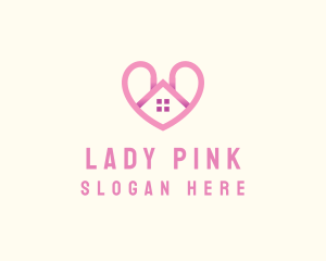 Pink Love Heart Home logo design