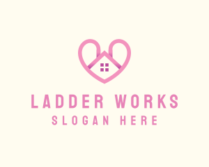 Pink Love Heart Home logo design