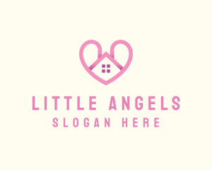 Pink Love Heart Home logo design