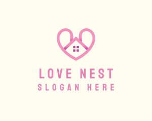 Pink Love Heart Home logo design