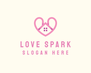 Pink Love Heart Home logo design