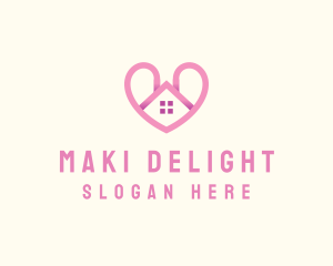 Pink Love Heart Home logo design