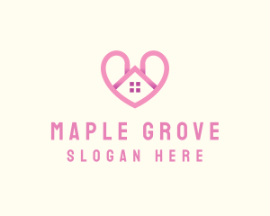 Pink Love Heart Home logo design