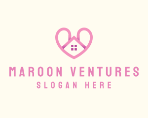 Pink Love Heart Home logo design