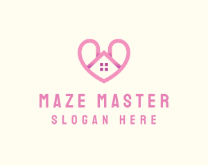 Pink Love Heart Home logo design