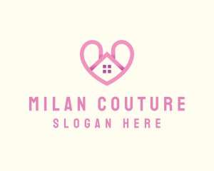 Pink Love Heart Home logo design