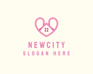 Pink Love Heart Home logo design