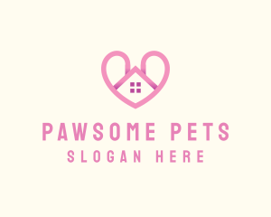 Pink Love Heart Home logo design