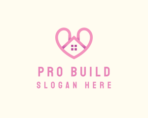 Pink Love Heart Home logo design