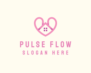 Pink Love Heart Home logo design