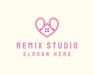 Pink Love Heart Home logo design