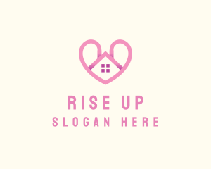 Pink Love Heart Home logo design