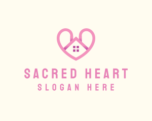 Pink Love Heart Home logo design