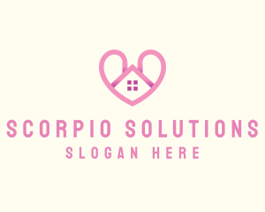 Pink Love Heart Home logo design