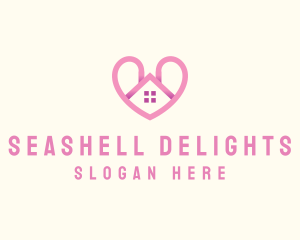 Pink Love Heart Home logo design