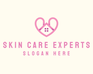 Pink Love Heart Home logo design