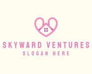 Pink Love Heart Home logo design