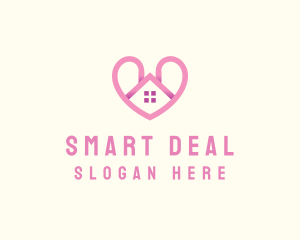 Pink Love Heart Home logo design