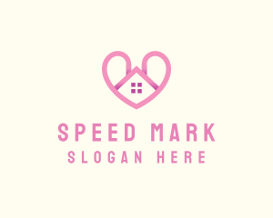 Pink Love Heart Home logo design