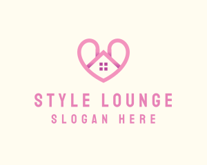 Pink Love Heart Home logo design