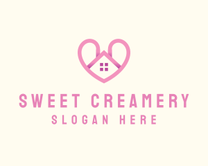 Pink Love Heart Home logo design