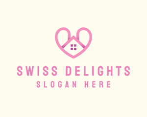 Pink Love Heart Home logo design