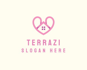 Pink Love Heart Home logo design