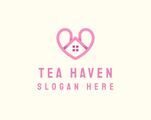 Pink Love Heart Home logo design